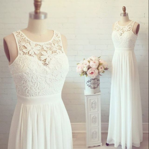 floor length white lace dress